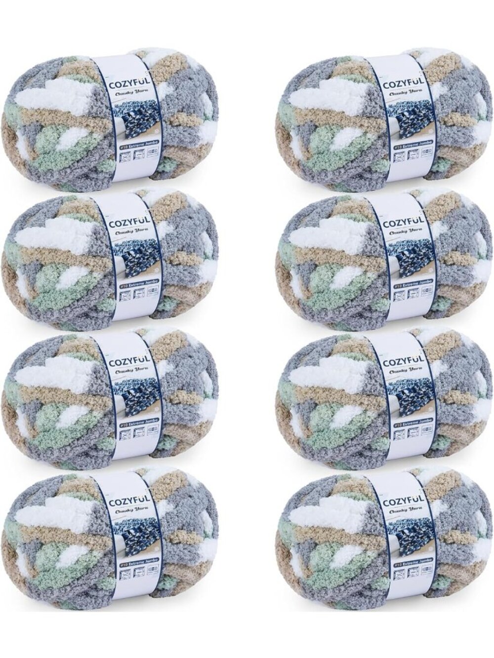 Cozy Chunky Chenille Yarn for Hand Knitting & Crocheting - Jumbo Tie Dye 8